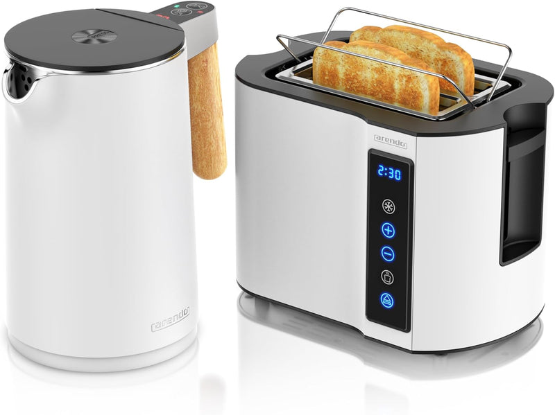 Arendo - Wasserkocher Toaster SET - Edelstahl - Wasserkocher mit Temrpatureinstellung - 45-100 Grad