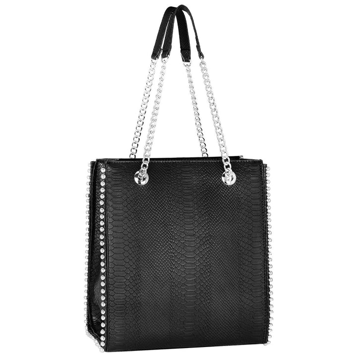 CRAZYCHIC - Damen Ketten Handtasche - Tote Shopper Nieten Perlen - Schlange PU Leder Schultertasche