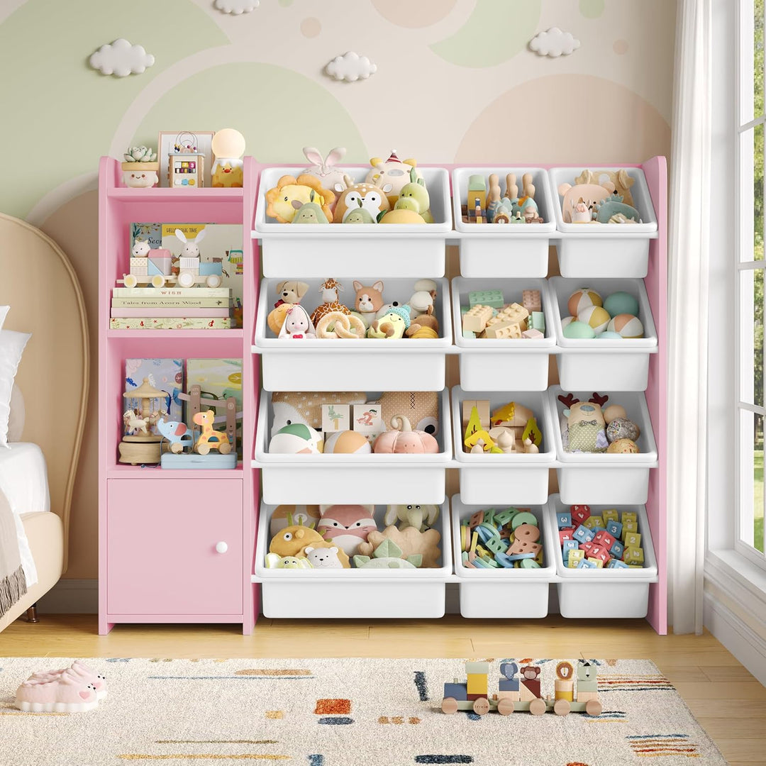 FOREHILL Kinderregal mit 12 Boxen Kinderschrank Holz Bücherregal für Kinder Aufbewahrungsbox Kinderz