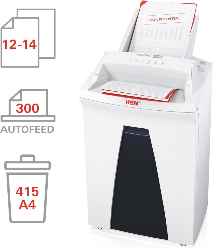 HSM SECURIO AF300 Aktenvernichter, Partikelschnitt P4, 300 Blatt, 35L Fassungsvermögen, DSGVO-konfor