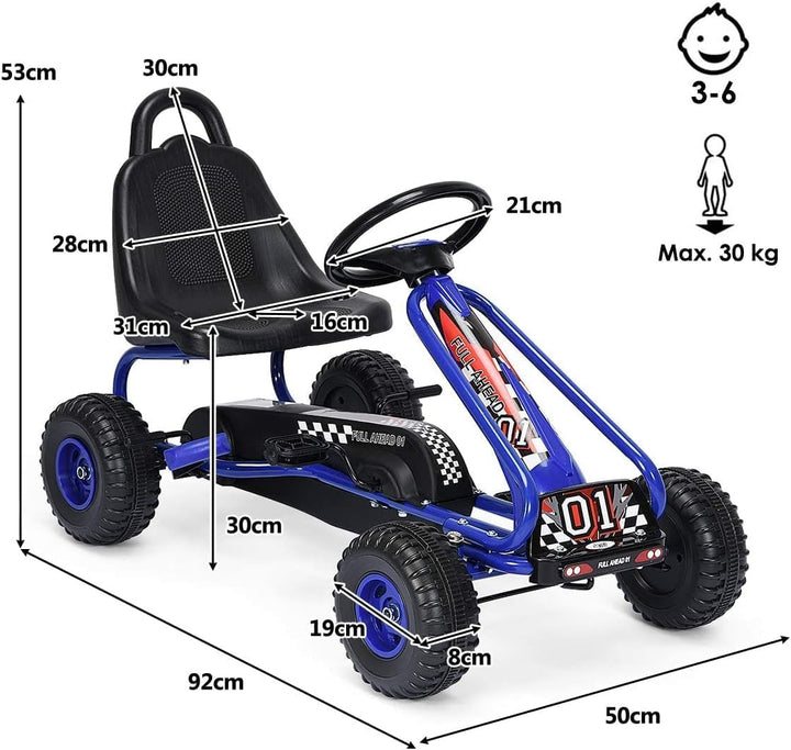 DREAMADE Gokart mit Handbremse & verstellbarem Sitz, Tretauto Tretfahrzeug mit geschlossenem Kettenk