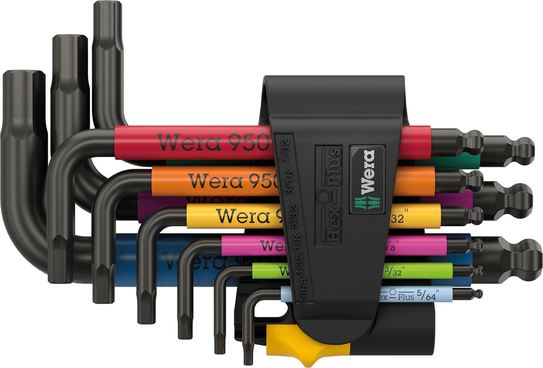 Wera 05022641001 950/9 Hex-Plus Multicolour Imperial 3 Winkelschlüsselsatz, zöllig, BlackLaser, 9-te