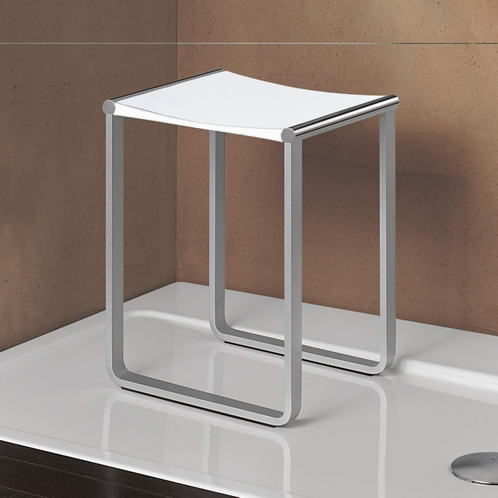 Keuco Plan Duschhocker, belastbar bis 100 kg, Aluminium verchromt, Sitzfläche aus Kunststoff weiss,