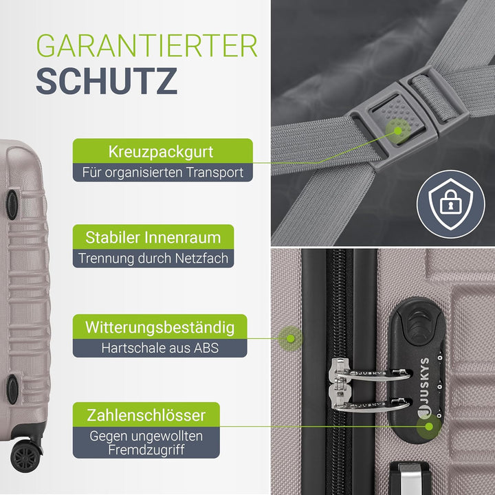 Juskys Hartschale Kofferset Reisekoffer 3 teilig - Zahlenschloss, geräuscharme 360° Rollen gross, Te