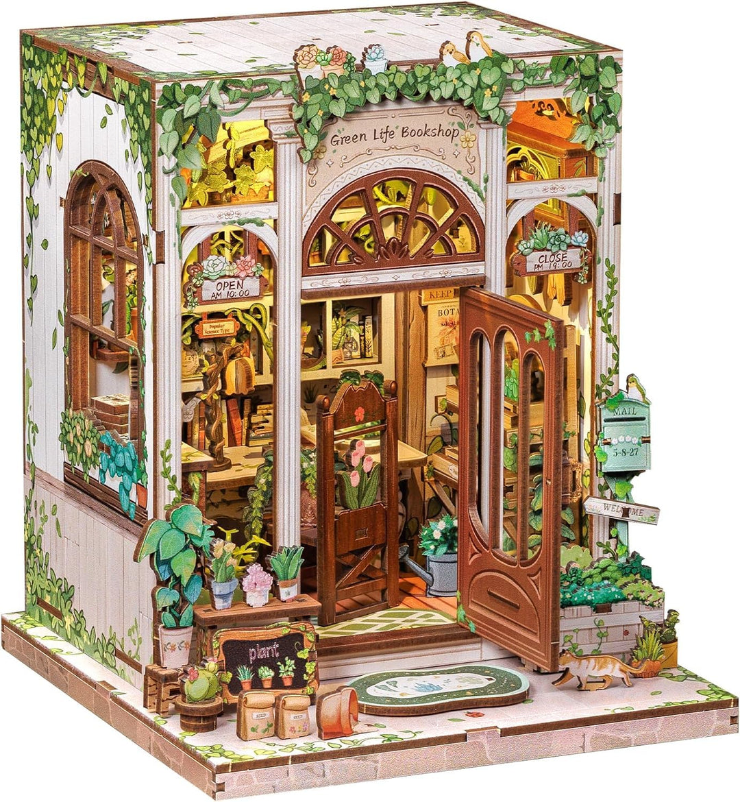 CUTEBEE Book Nook Kit - DIY Holz Miniature House Garten, Miniatur Haus Selber Bauen Bücherregal Deko