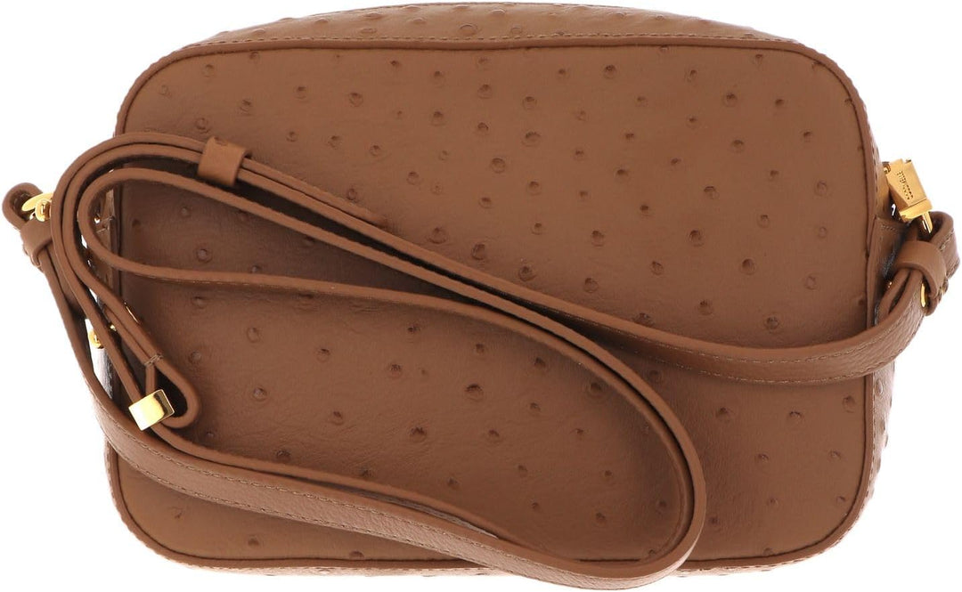 Coccinelle Leder Umhängetasche Beat Ostrich Camera Bag Nocciola, Nocciola