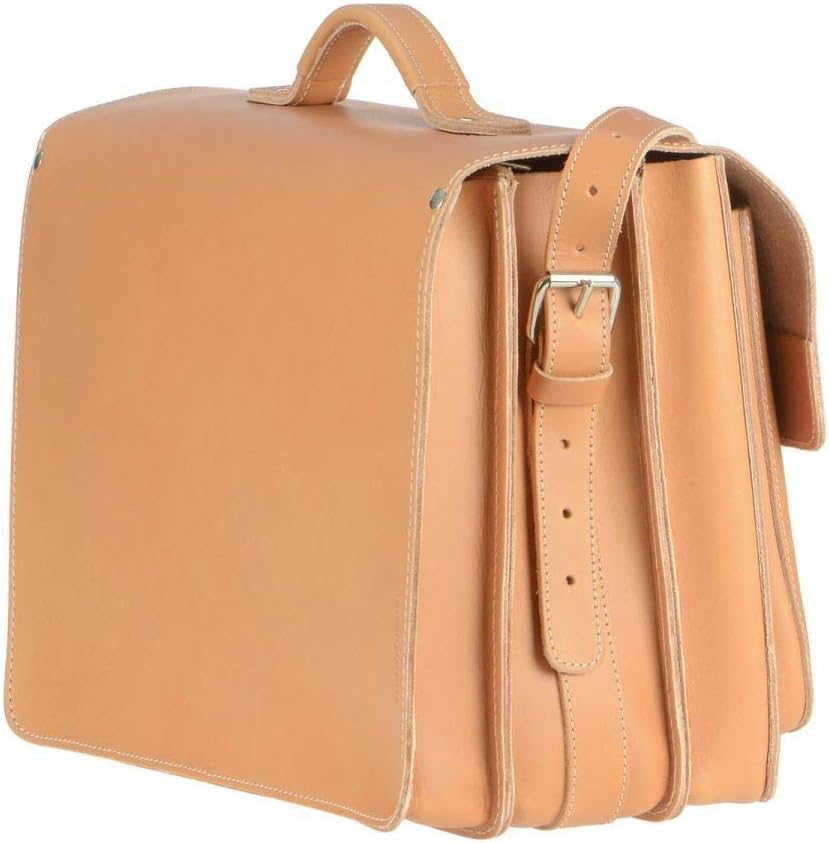 Ruitertassen Lehrertasche Leder XXL Damen Herren Schultasche Aktentasche Tasche 3 Fächer Natur gross