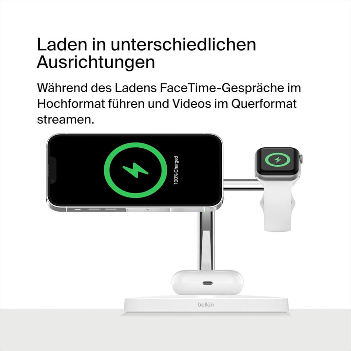 Belkin drahtloses MagSafe 3-in-1-Ladegerät, MagSafe ladestation 15 W, schnelles Laden für das iPhone
