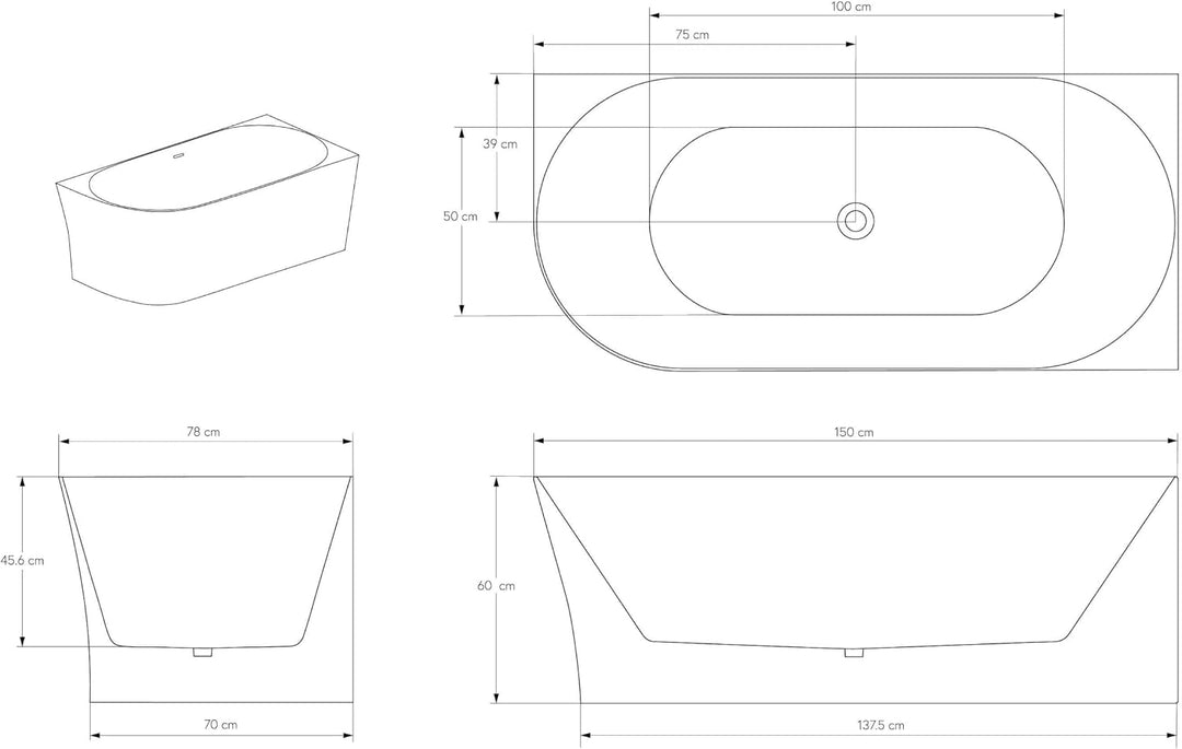 BERNSTEIN Eck-Badewanne aus Sanitäracryl Wanne mit Doppelwandiger Konstruktion 150 x 78 x 60 cm - St