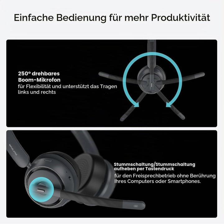 Nuroum HP31DU(2nd Gen) Bluetooth Headset mit Mikrofon Wireless, Geräuschunterdrückende Mikrofone für