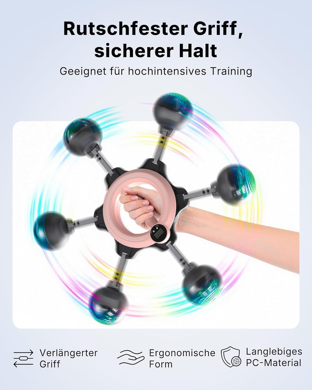 MERACH Unterarmtrainer mit Zähler & RGB-Lichtern, 360° Rotierender Armtrainer für Zuhause Büro, Geei