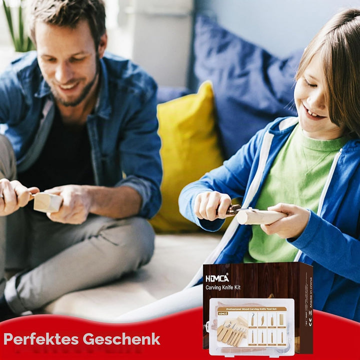 HOMCA Holz Schnitzwerkzeug Set, 23 in 1 Schnitzset mit 7 Schnitzmesser für Kinder&amp;Erwachsene, Holzwe