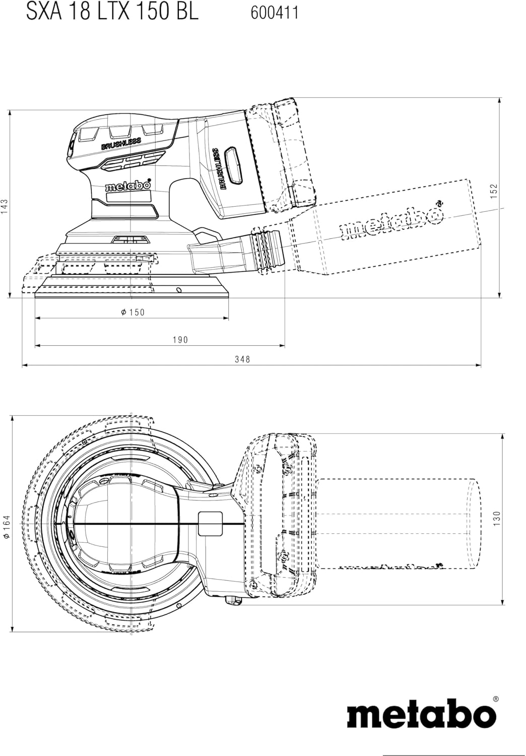 metabo Akku-Exzenterschleifer SXA 18 LTX 150 BL - 18 V, 150 mm Schleifteller-Ø - Multilochung, Drehz