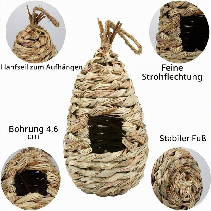 Gras Bird Nest, 2 Stück Handgewebtes Vogelnest aus Gras – Hängende Vogelhäuschen für Aussen &amp; Käfig