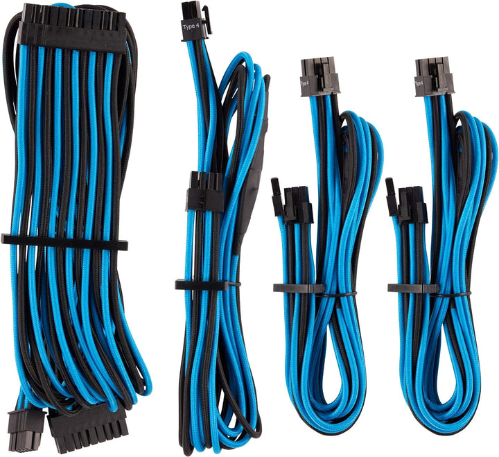 Corsair Premium Sleeved Netzteil Starter-Kabel-Set Typ4 (Generation 4-Serie) Blau/Schwarz Starter-Se
