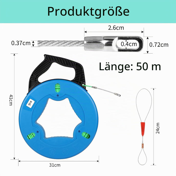 EFUTURETIME Einziehhilfe Kabel 50M Glasfaser Kabeleinziehband für Kabel, 4.5mm Zugdraht für Leerrohr