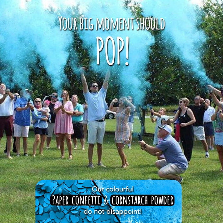 Team Planet Gender Reveal Konfetti Kanone 4 Lebendigen Farben, Sicherer Pulver und 100% Biologisch A