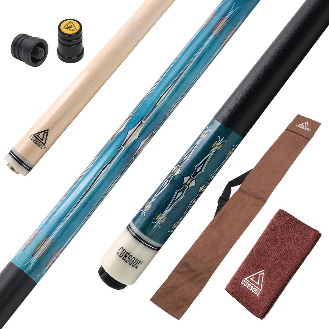 CUESOUL 58 Zoll Pool-Queue,21oz,13 mm Spitze, Billard-Queue mit Irish Wrap, verpackt in blau/brauner
