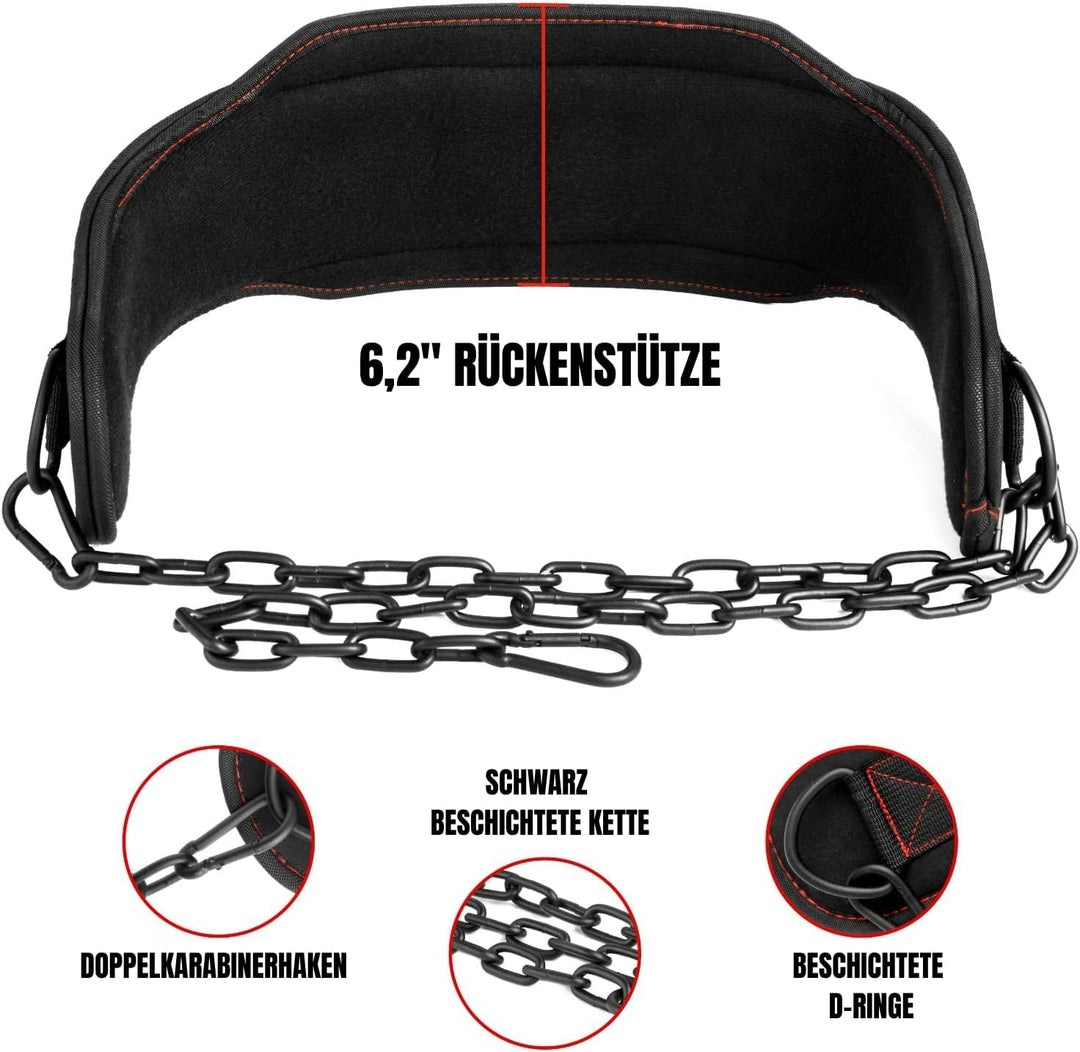 EVO Fitness Dip Gürtel robust 36" verstellbare Kette Gewichthebergürtel 6.25" Rückenstütze Hebegürte