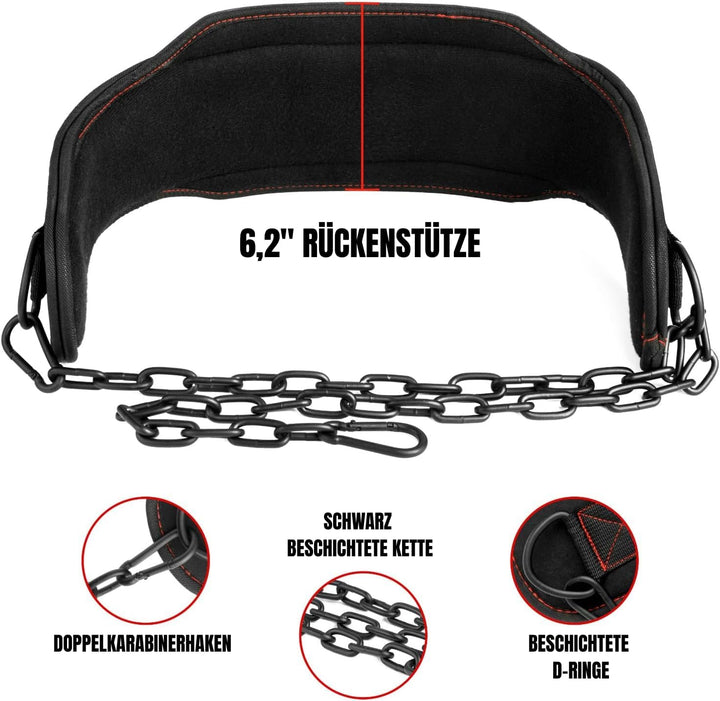 EVO Fitness Dip Gürtel robust 36" verstellbare Kette Gewichthebergürtel 6.25" Rückenstütze Hebegürte