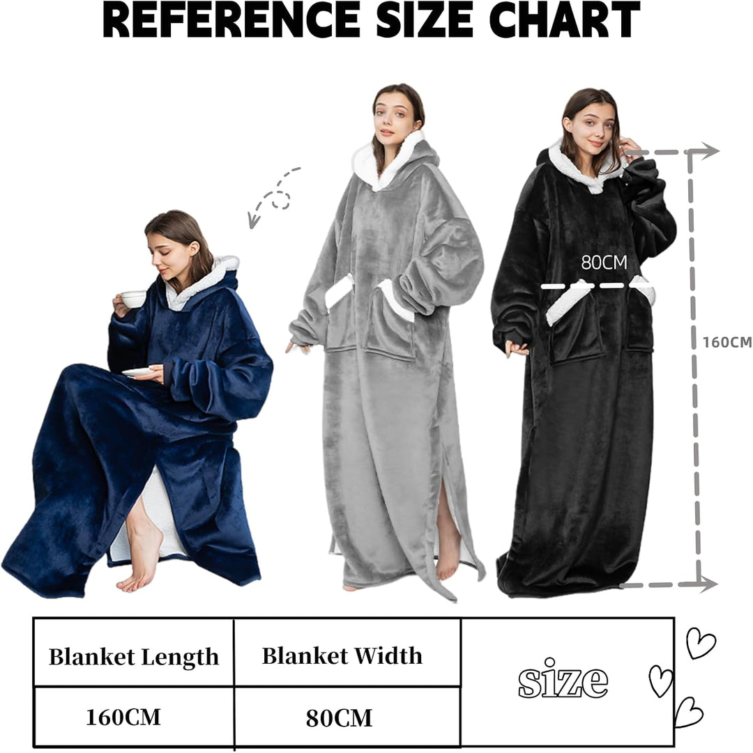 Emwwat Extra Lange Hoodie Decke, Übergrosse Sherpa Hoodie Decke für Damen und Herren, tragbare Decke