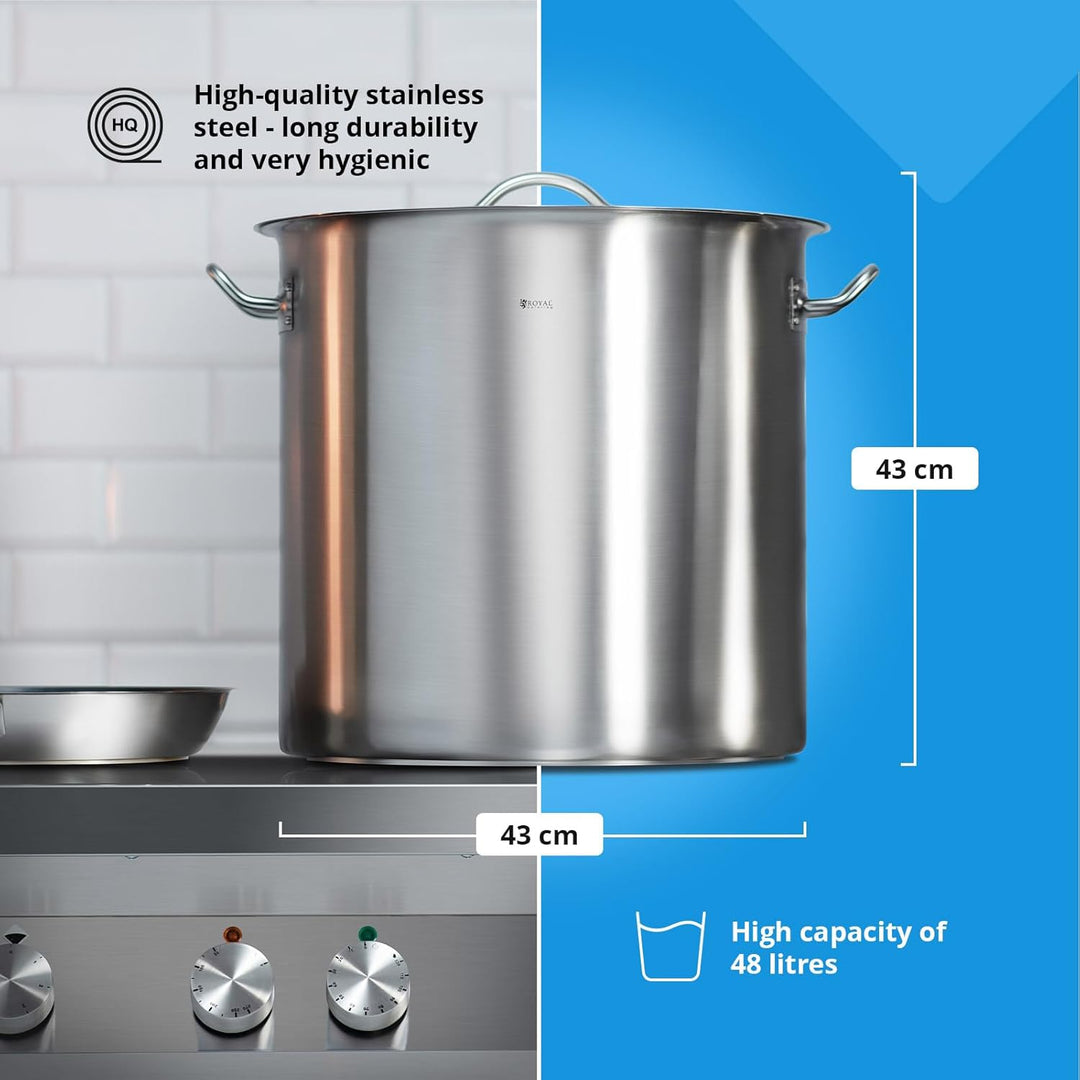 Royal Catering RCST-50E Edelstahltopf mit Deckel Edelstahlkochtopf Kochtopf Induktion (48 Liter, Bod