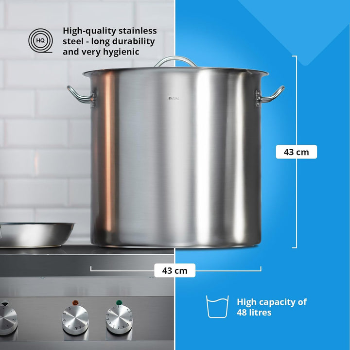 Royal Catering RCST-50E Edelstahltopf mit Deckel Edelstahlkochtopf Kochtopf Induktion (48 Liter, Bod