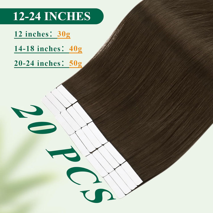 Easyouth Tape on Extension Echthaar Braun Haare mit Tape Extension Echthaar Farbe Dunkelstes Braun 2