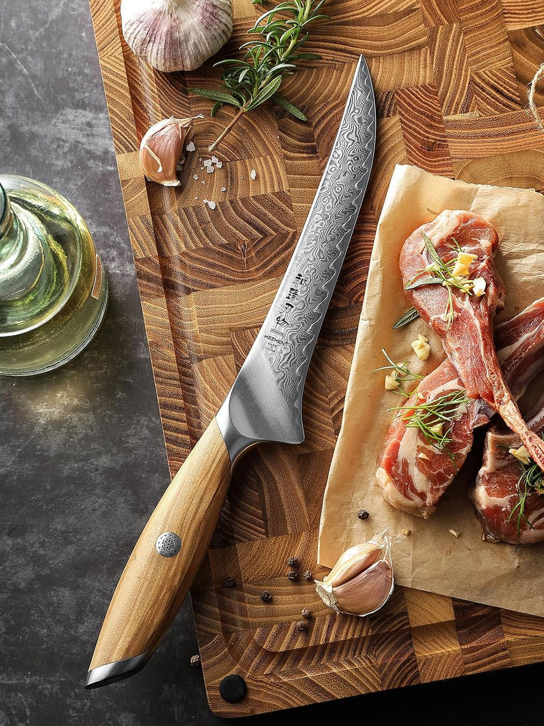 HEZHEN 73 Lagen Damaststahl Filetiermesser, Professionelles Fischmesser, Damast Ausbeinmesser, Full