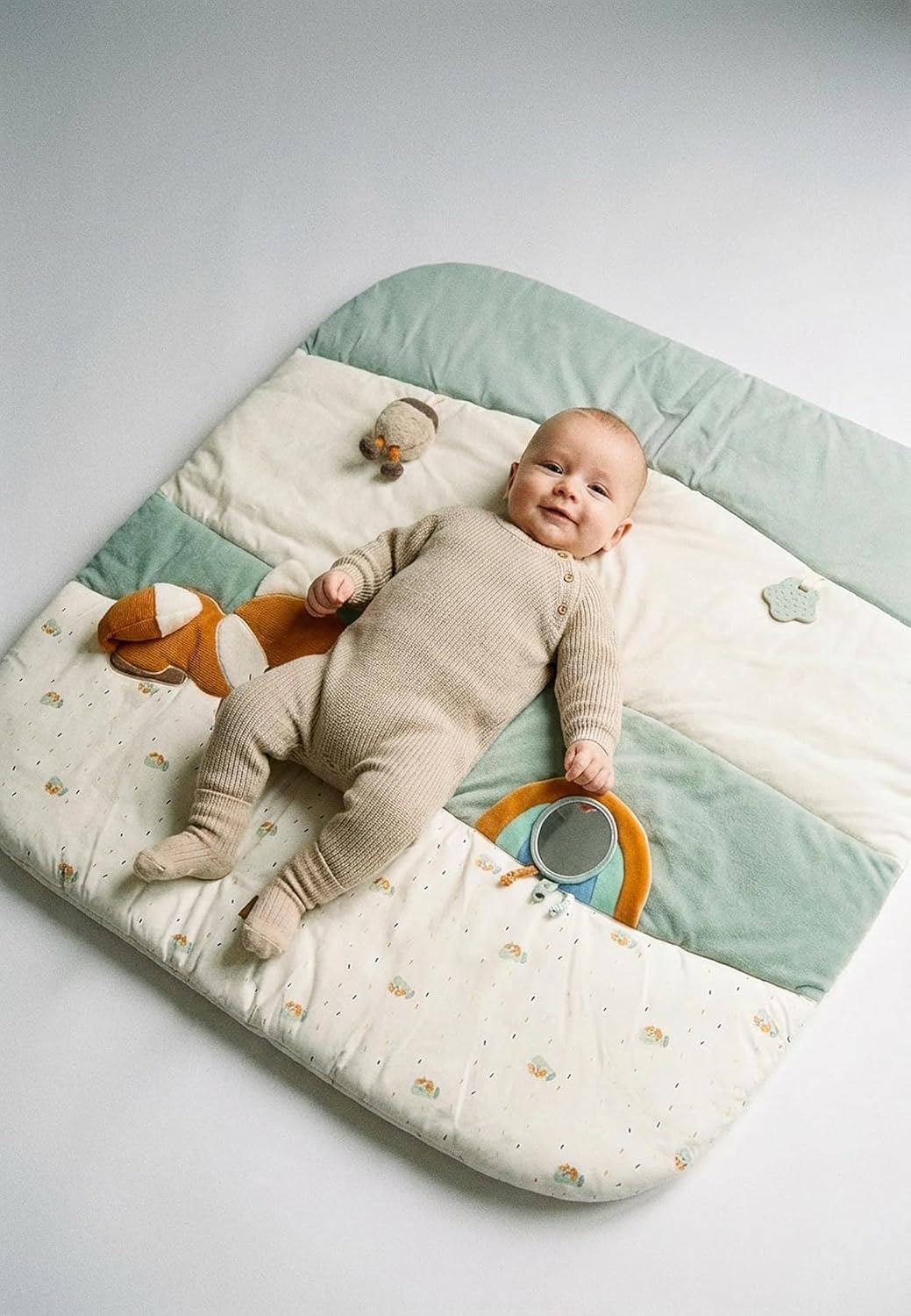 Sterntaler Spieldecke Fuchs Filou - 100x100cm - wattierte Baby Activity Decke mit Spiegelfolie, Quie