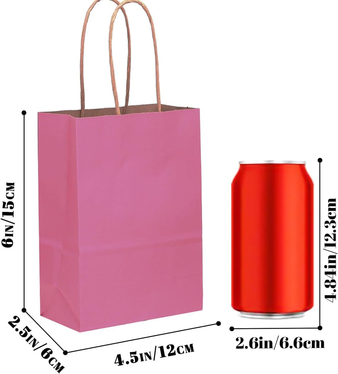 Gcardist 100 Stück Mini-Geschenktüten aus Papier mit Henkeln–4.5"×2.5"×6"kleine Party-Tüten aus Kraf