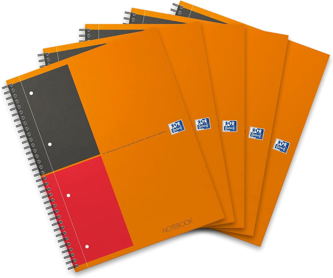 Oxford Notebook International A4, liniert, 160 Seiten, stabiler Kartondeckel, 5 Stück A4 5 Stück lin