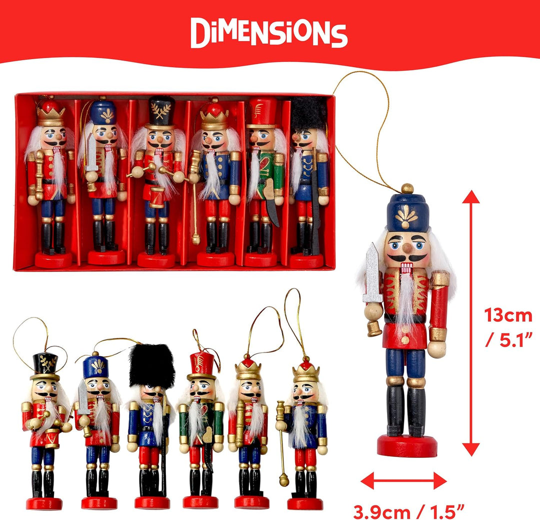 THE TWIDDLERS 6 Traditionelle Weihnachts Nussknacker aus Holz, 13cm - Christbaumschmuck Weihnachtssc