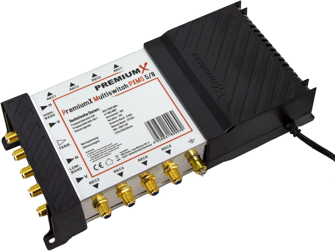 PremiumX PXMS 5/8 Multischalter mit Netzteil Multiswitch 1 SAT für 8 Teilnehmer Satverteiler Digital