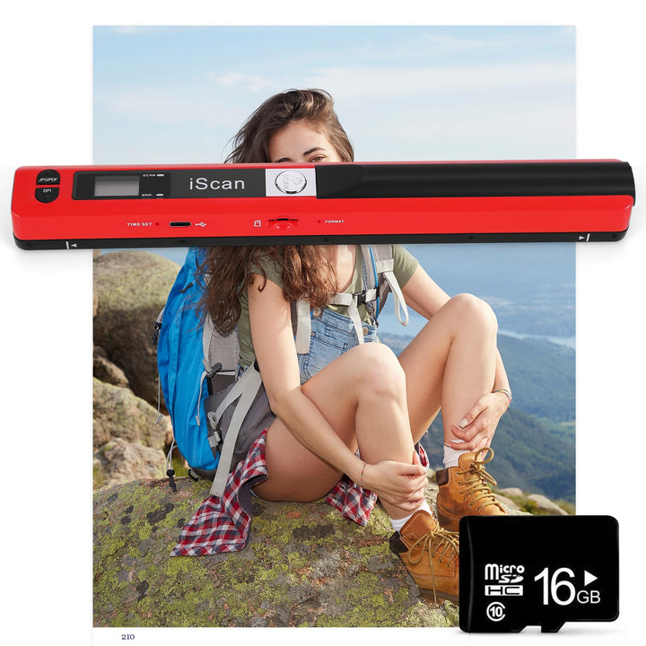 AOZBZ Tragbarer Dokumentenscanner Rot 900 DPI Handlicher USB-Bildscanner A4 Farbfoto Mobiler Scanner