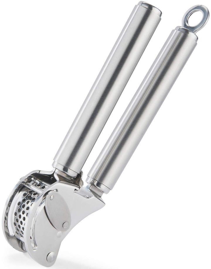 RÖSLE Knoblauchpresse mit Abstreifer, Presse in Profi-Qualität für Ingwer und Knoblauch, mit klappba
