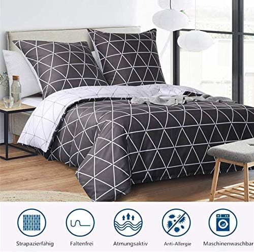 Boqingzhu Bettwäsche Kariert 135x200cm Schwarz Weiss Grau Geometrich Karo Wendebettwäsche Set Bettbe