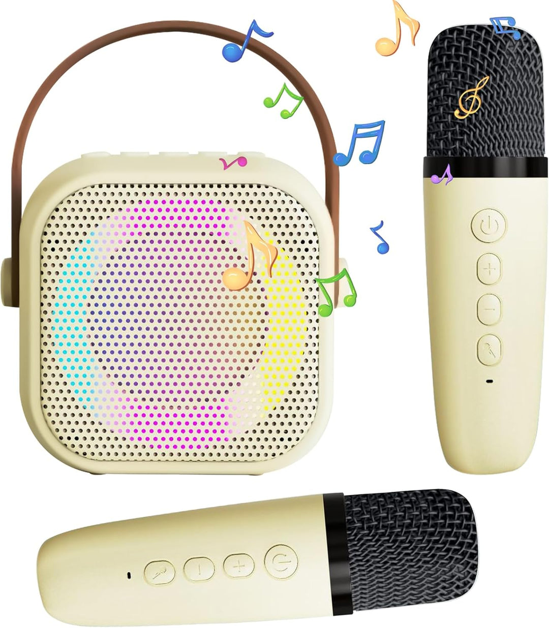 Karaoke Set für Kinder mit 2 kabellosen Mikrofonen – Bluetooth Lautsprecher mit LED Discolichtern &