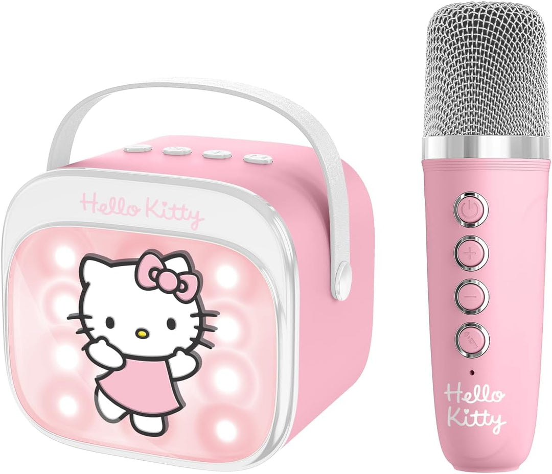 Hello Kitty Mini LED Wireless Karaoke Lautsprecher mit Bluetooth Mikrofon Pink Farbwechsel Lichter