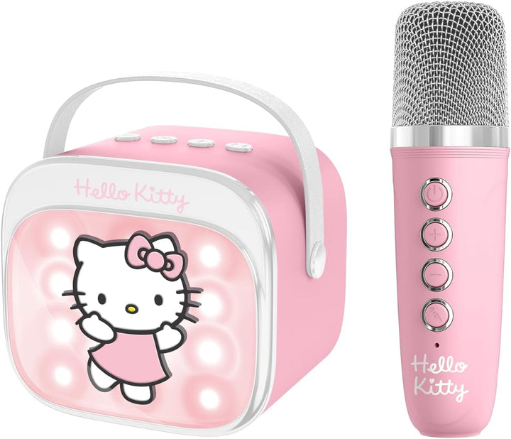 Hello Kitty Mini LED Wireless Karaoke Lautsprecher mit Bluetooth Mikrofon Pink Farbwechsel Lichter