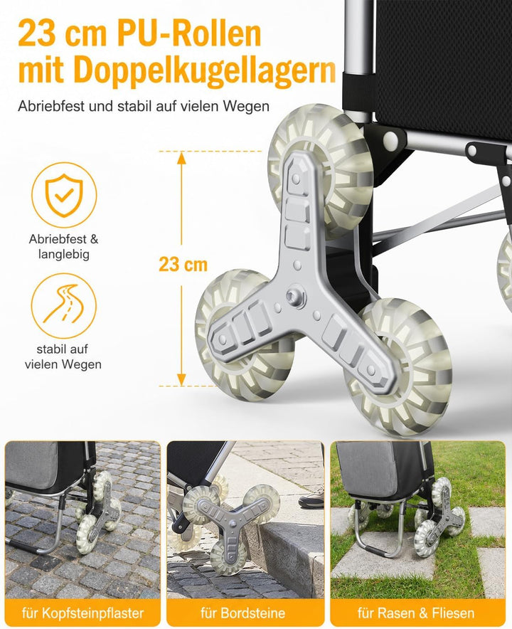 DROMEZ Einkaufstrolley Treppensteiger, 50L Einkaufswagen Trolley Gross mit Kühlfach, Hackenporsche K