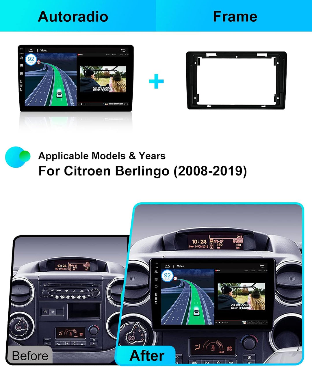Android 16 IPS Autoradio Passt für Citroen Berlingo (2008-2019) - Eingebautes CarPlay Android Auto -