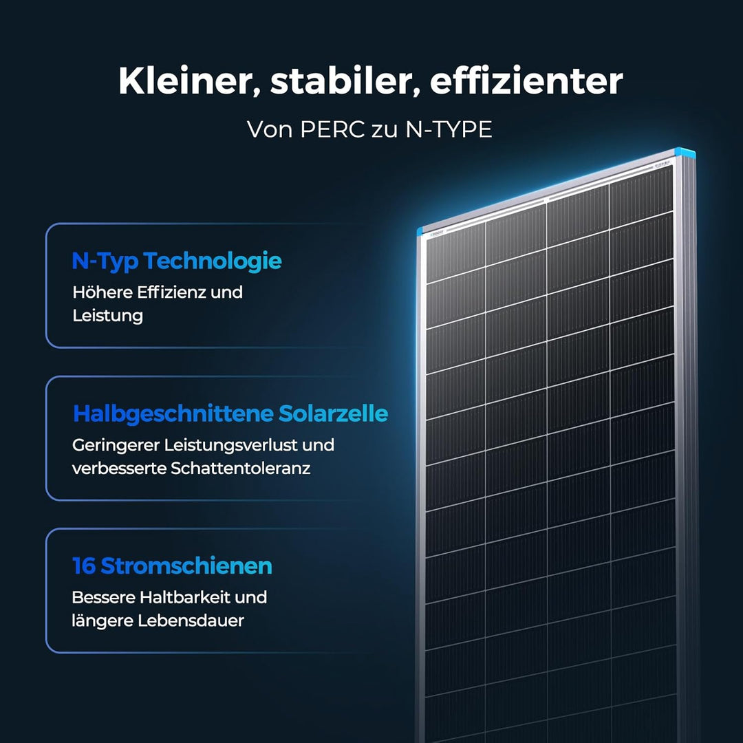 Renogy 16BB N-Typ 200 Watt 24V Solarmodul, 25% Hoch-Effizienz, PV Modul Ladegerät für RV Marine Roof