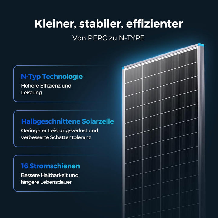 Renogy 16BB N-Typ 200 Watt 24V Solarmodul, 25% Hoch-Effizienz, PV Modul Ladegerät für RV Marine Roof