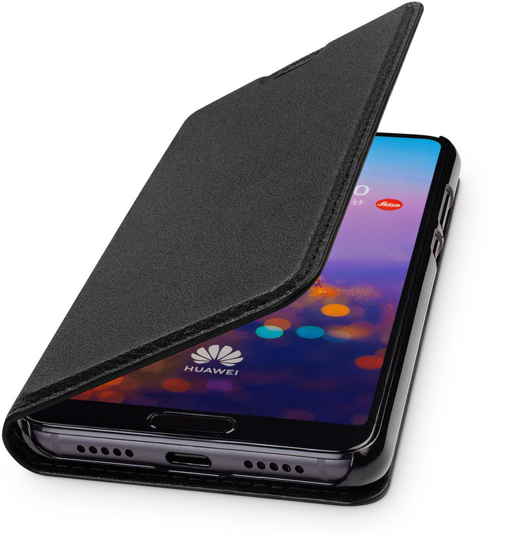 WIIUKA Echt Ledertasche -TRAVEL- für Huawei P20 mit Kartenfach, extra Dünn, Tasche Schwarz Premium D