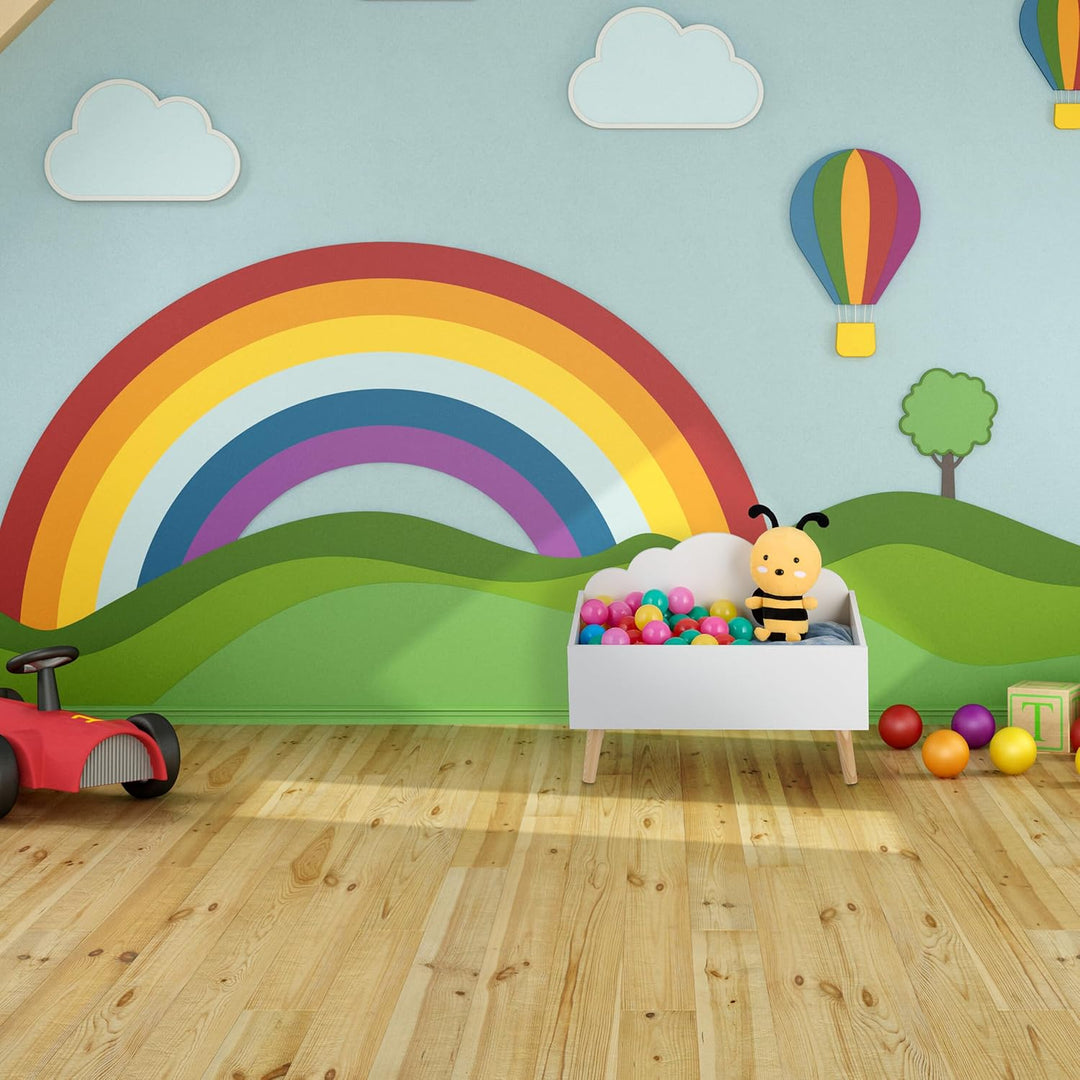 Relaxdays Kindertruhe, Wolken-Design, HxBxT: 45 x 60 x 30 cm, MDF, für Bücher & Spielzeug, offene Sp