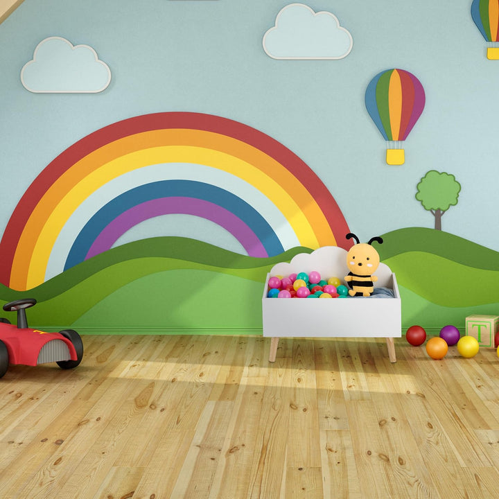 Relaxdays Kindertruhe, Wolken-Design, HxBxT: 45 x 60 x 30 cm, MDF, für Bücher & Spielzeug, offene Sp