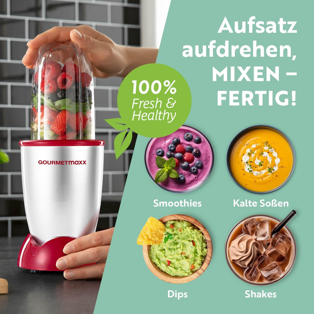 GOURMETmaxx Mr. Magic Power Pro Mixer 400 Watt | Smoothie Maker mit to go Deckel | Standmixer mit Mi