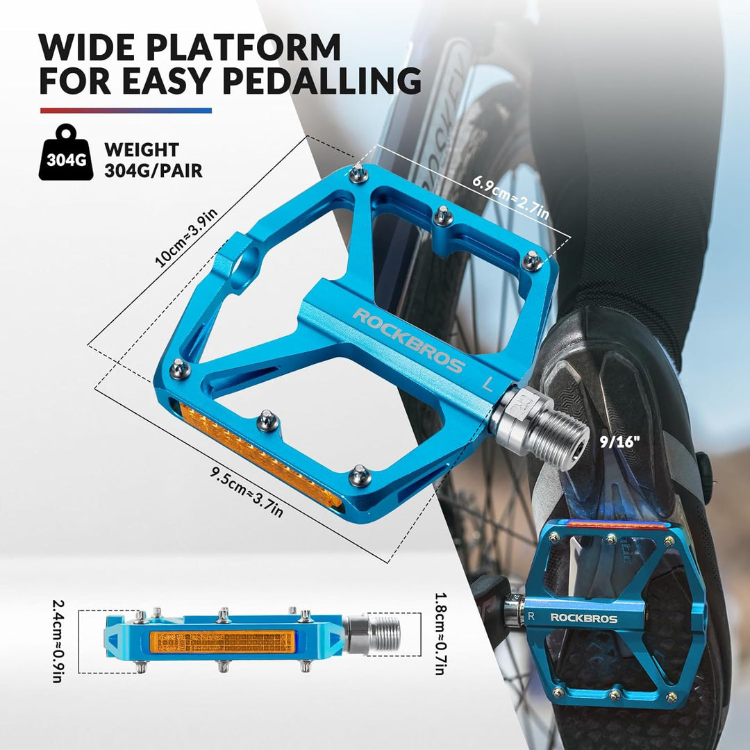 ROCKBROS Fahrradpedale mit Reflektoren Platform Pedale aus Aluminiumlegierung Antirutsch Ultraleicht