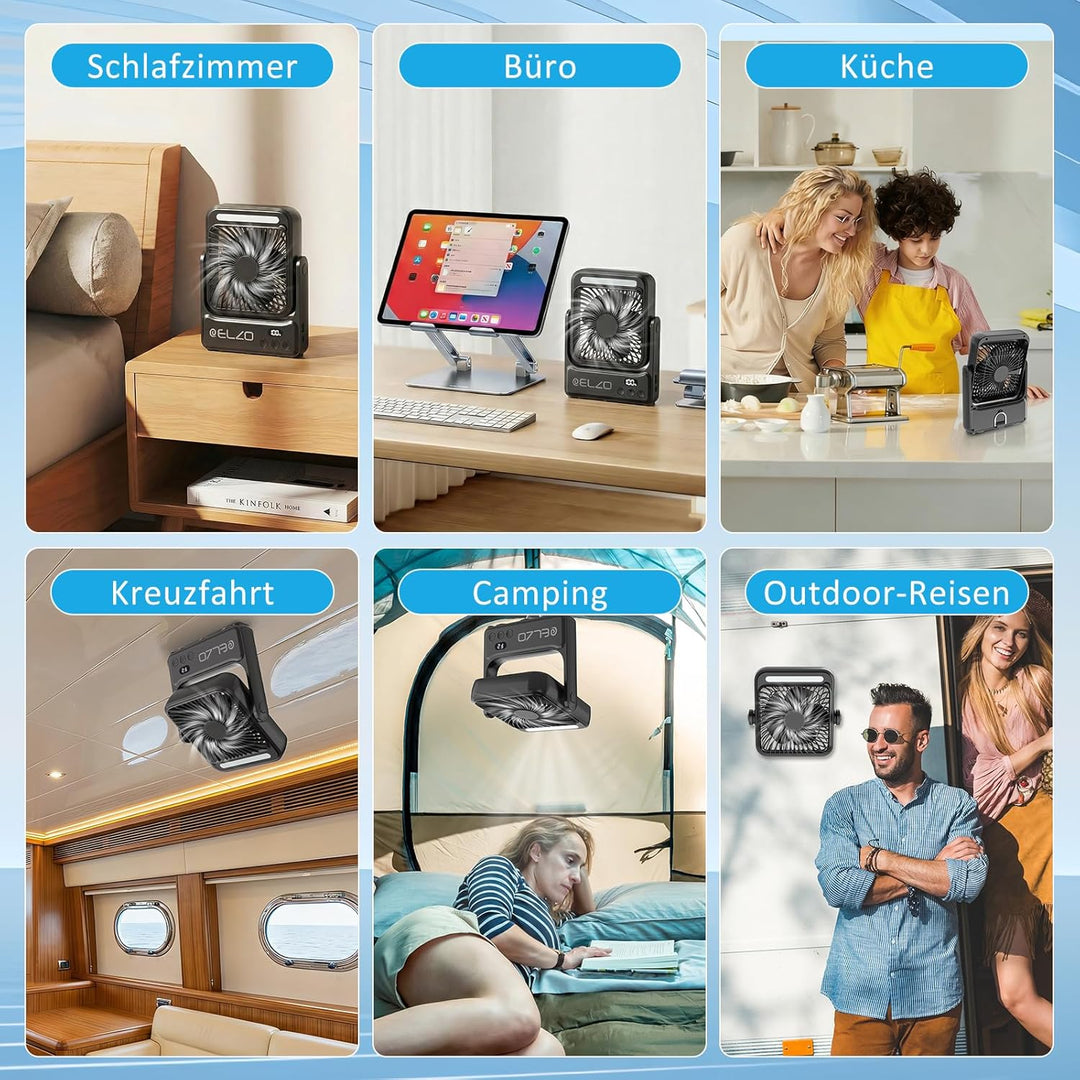 ELZO Magnetischer Reiseventilator 10000mAh für Kreuzfahrtkabinen, wiederaufladbarer Campingventilato